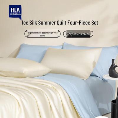 HLA Ice Silk Summer Quilt with 4-Piece Bedding Set