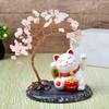 Solar Energy Shake Hands Lucky Cat Base Fate Tree Office Home Natural Crystal Crushed Stone Life Tree Handwoven Weaving Decor