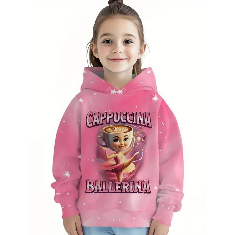 Cappuccina Ballerina Funnu Italian Brainrot Meme Girl Clothes Hoodies Autumn Winter Long Sleeve Sweatshirts Casual Children Tops