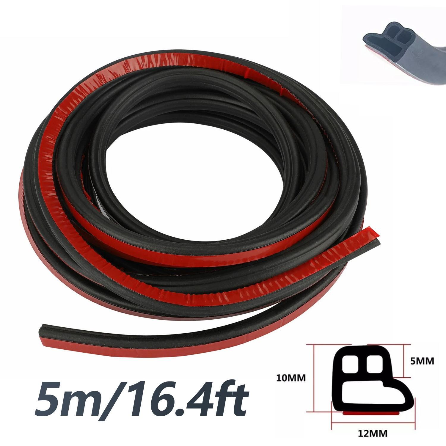 5M/16.4ft Car Door Trunk Seal Strip L-Shape Rubber Weather Strip Edge Black 1PCS