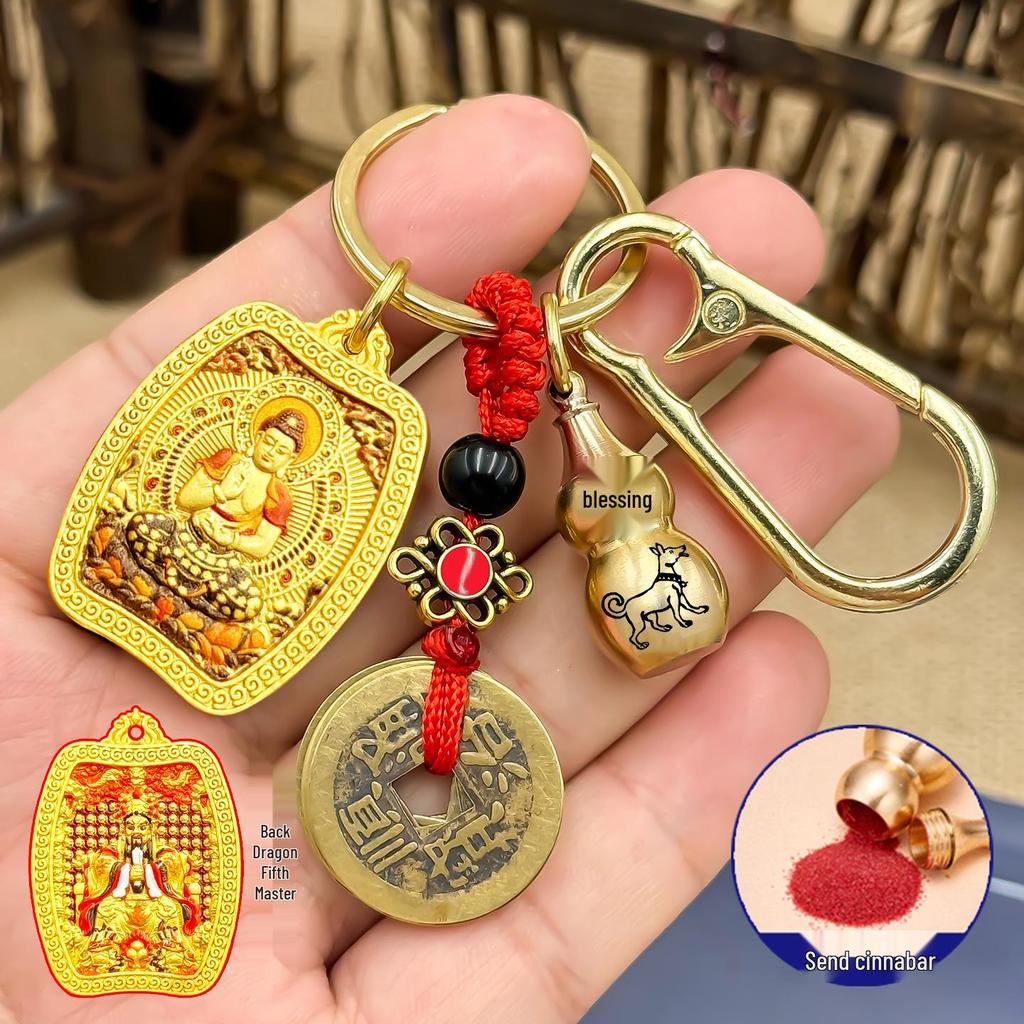 Dubbelsidigt 3D-hänge av den femte skyddsguden - Cylindrisk thangka-nyckelring