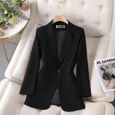 Women's Black Casual Suit Jacket - Spring & Autumn Fashion with Back Slit