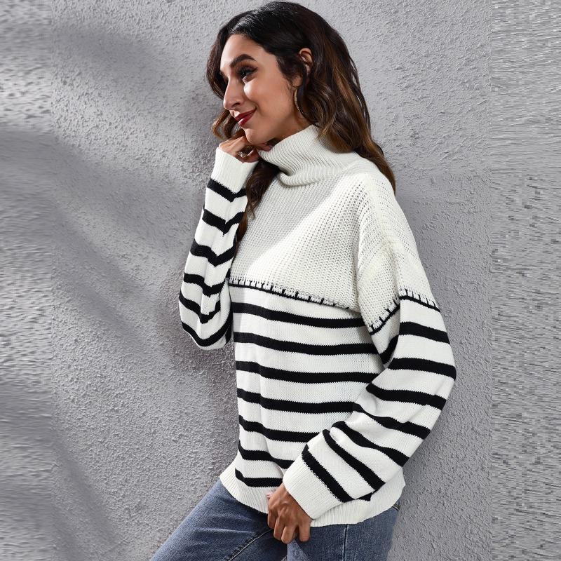 Women S Striped Turtleneck Sweater Loose Fit Autumn Winter Knitwear