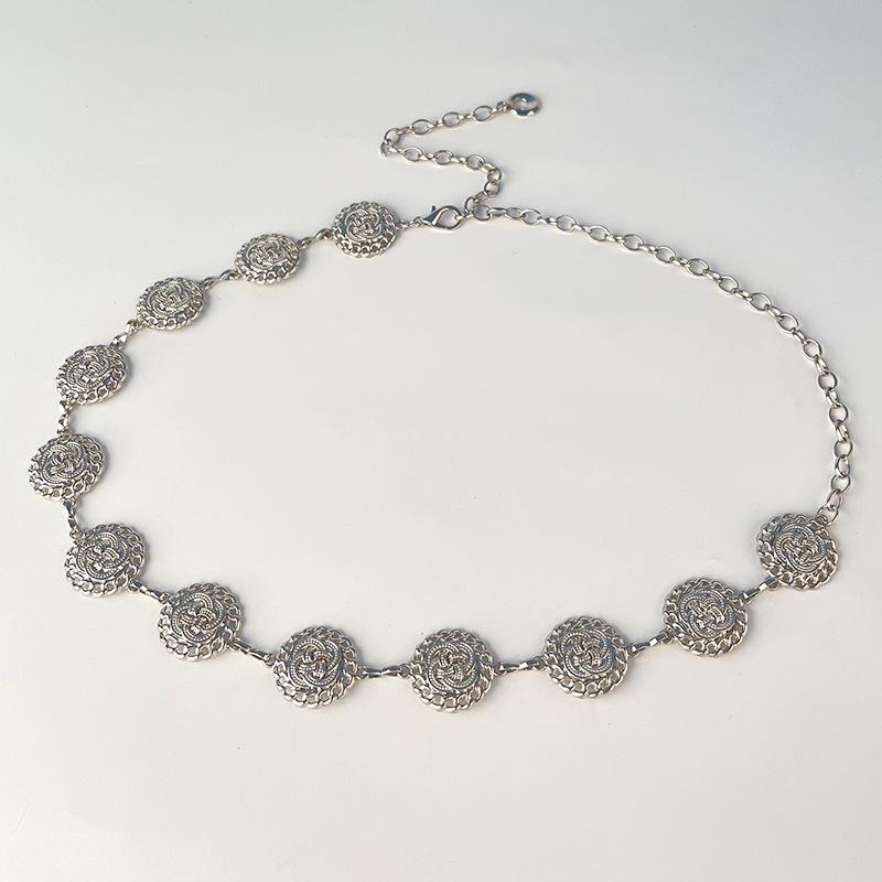 Chaîne de taille en métal style ethnique rétro Ceinture pour femme Décoration de robe jupe à la mode Femme mince