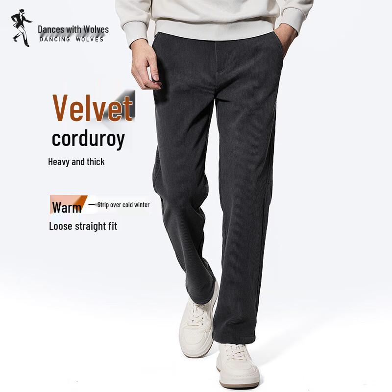 Men s Fleece-Lined Warm Corduroy Straight-Leg Casual Pants 34