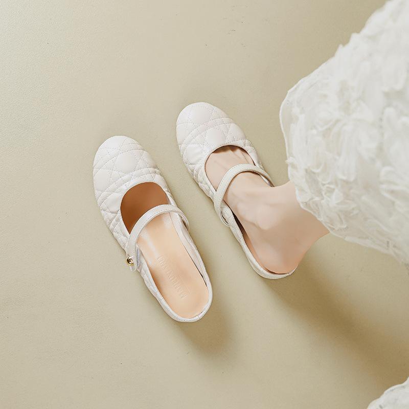 5lm small inner height increase round head bag head slippers women's summer new pearl Mary Jane cool slippers