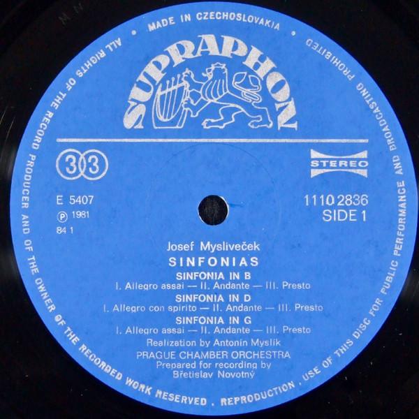 

LP Record JOSEF MYSLIVEEK PRAGUE CHAMBER O Sinfonias 11102836 Supraphon 1984 Czechoslov Classical Used