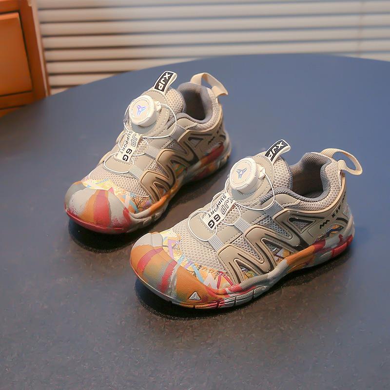 Korean version of children's shoes 2025 spring and autumn new boys breathable running hiking shoes girls rotating button sneakers
