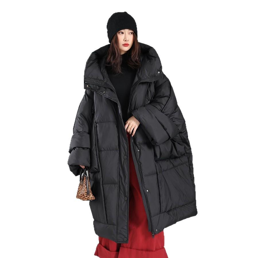 Autumn and winter new fashionable loose large size long hooded white duck down jacket women's coat large version