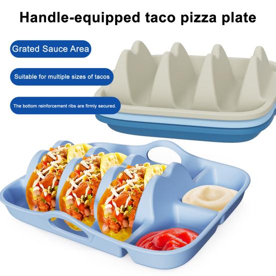 Silicone Taco Tray Burrito Serving Dish with Handles Dividers Heat Resistant Non-slip Base Dishwasher Safe Tortilla Rack