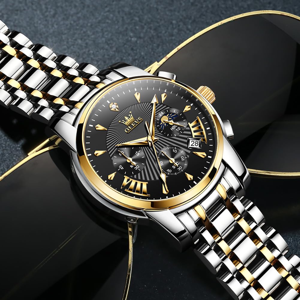 OLEVS Fashion Chronograph Watch Business Popular Brand Large Easy To Read Analog Waterproof Quartz Arm Watch Men's Men's (Black/White-2892)