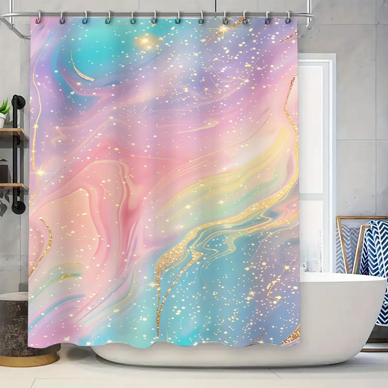 

Unique Pattern Shower Curtain Set Waterproof Bathroom Decor Fabric Grey Blue Pink Black Square Circle Leaves Waterfall Design 18 W60H190(CM)-1 Pcs