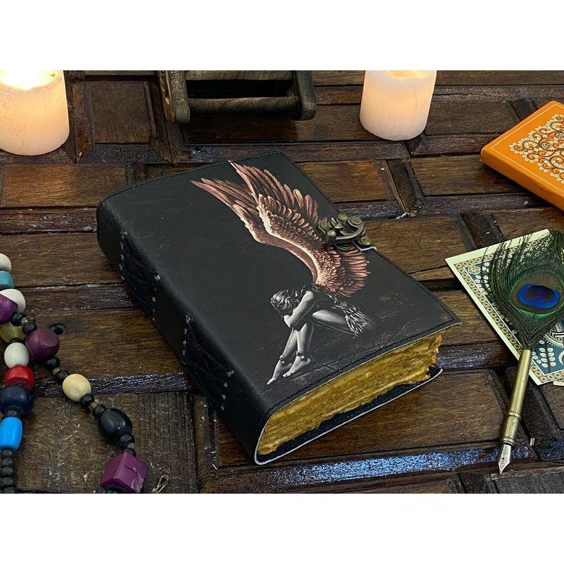 Blank Spell Book Leather Journal with Handmade Deckle Edge Paper Grimoire Witchcrafts Supply Vintage Journal Gifts for Men and Women
