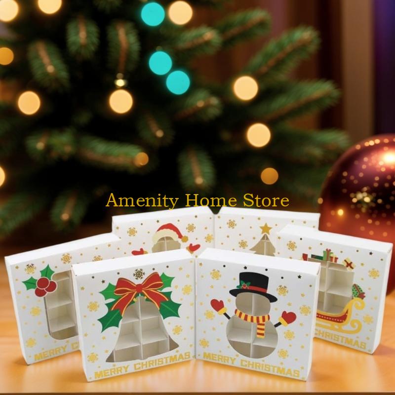 F26C 12Pcs Christmas Treat Boxes 12 Slot Chocolate Gift Box Cookie Candy Box Recycled Paper Packaging Box Christmas Supplies