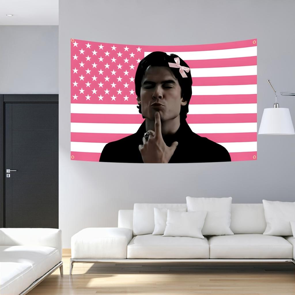 D-Damon S-Salvatore American Flag 3x5ft Aesthetic Tapestry for College Dorm Bedroom Room Decor Wall Hanging