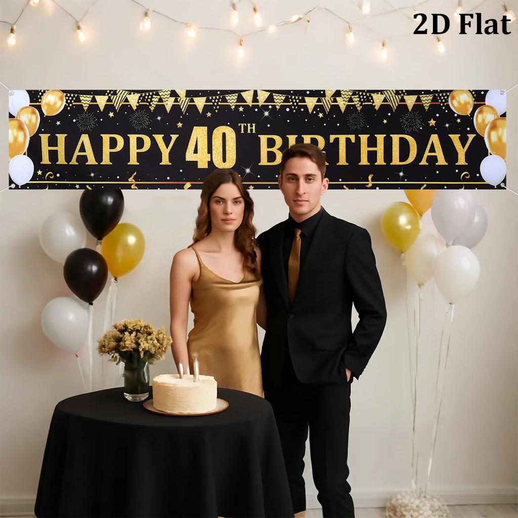 Černé Zlaté Balónky Vlajky Šťastný 40. 50. 60. Narozeninový Banner Narozeninová Oslava Dekorace Venkovní Zahrádková Oslava Banner Potřeby