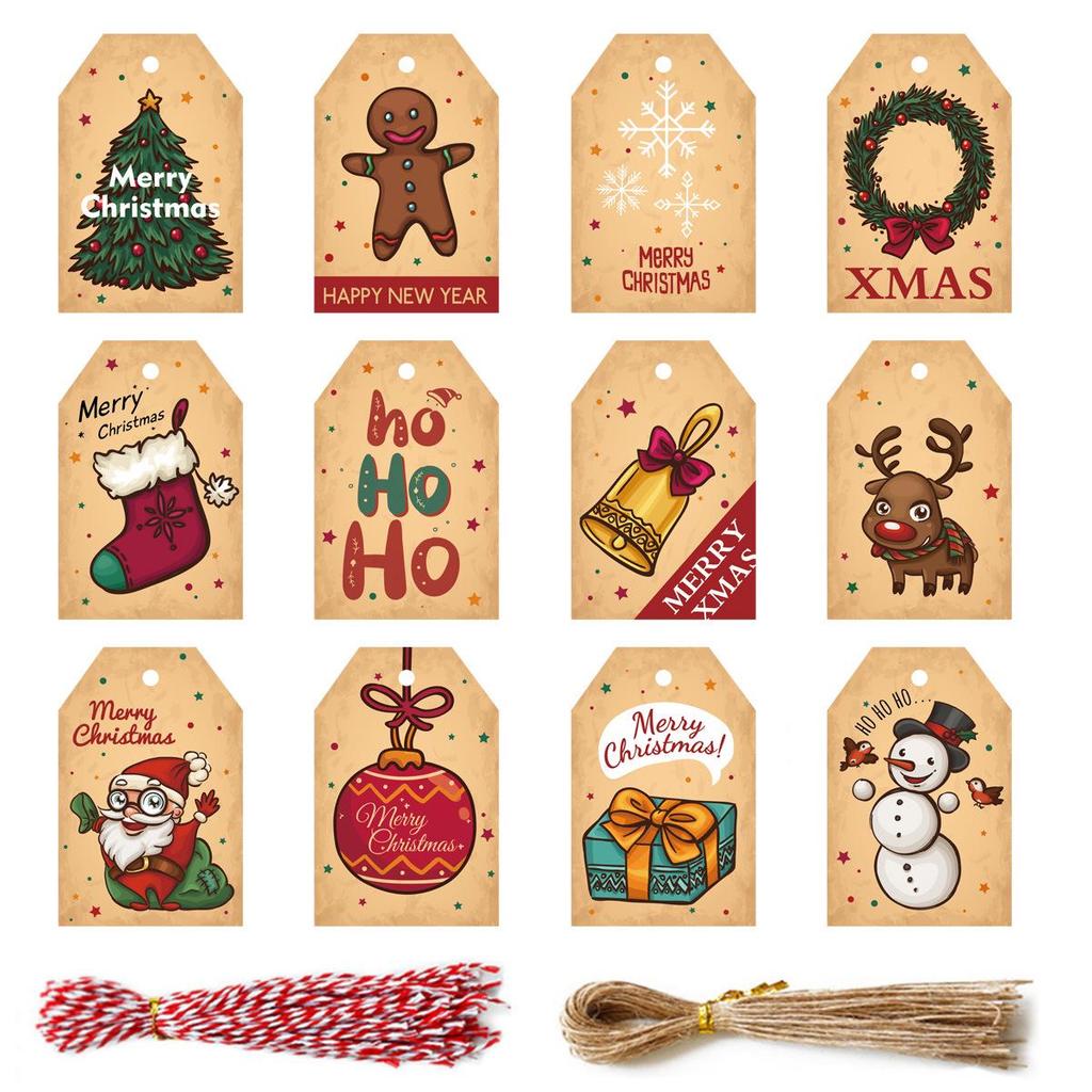 Retro Cute Christmas Kraft Gift Tags - Small Hang Tags for Gift Boxes