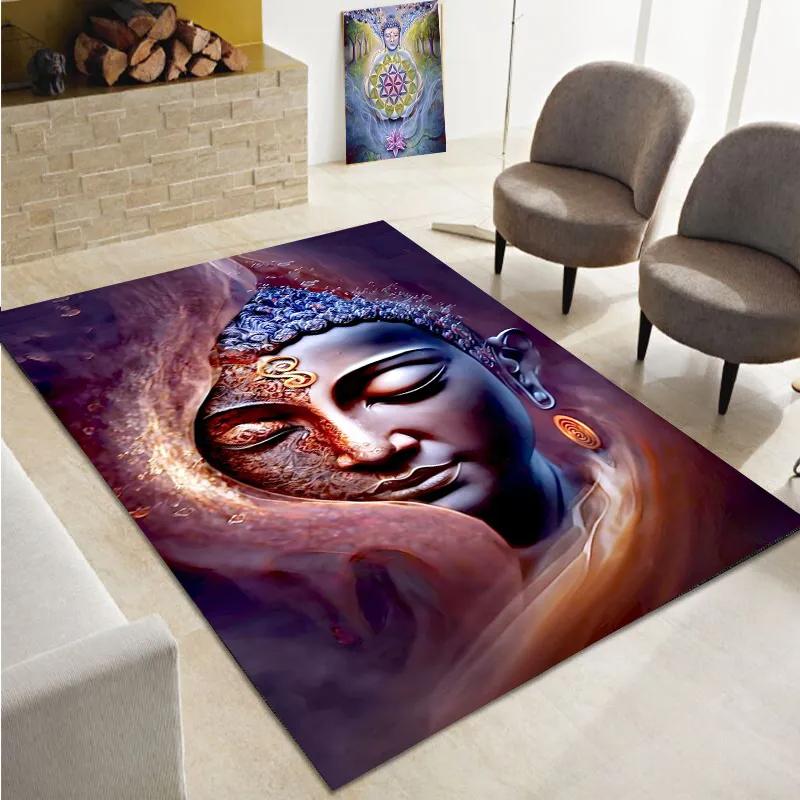 Buddha Teppich, Buddhismus Bereichsteppiche für Schlafzimmer Wohnzimmer Eingangsbereich, Buddha Statue Muster Meditation Bodenmatte Rutschfester Yoga Teppich