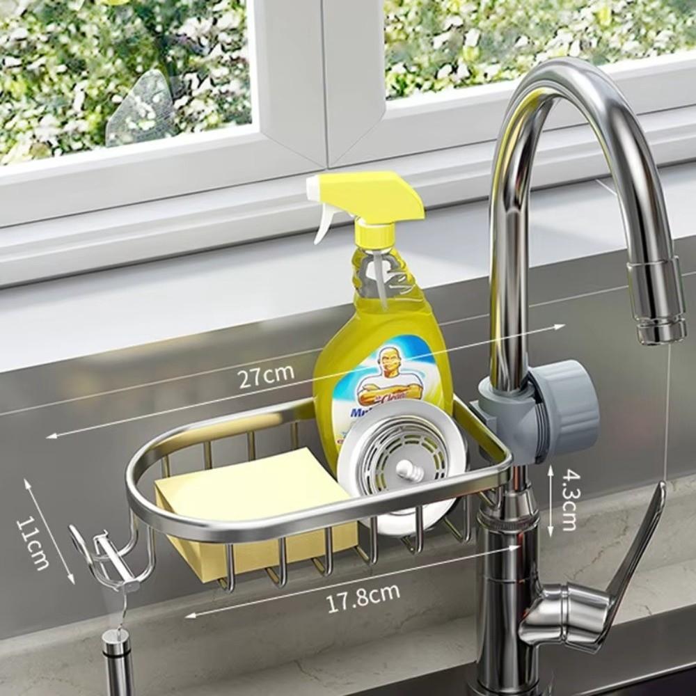 Adjustable Faucet Storage Rack Punch-Free Space Saving Sponge Drain Rack Space Aluminum Shower Shampoo Soap Holder Kitchen