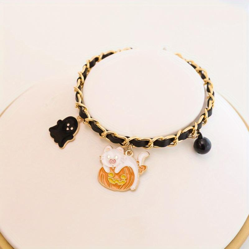 Pet Halloween Collar Velvet Metal Bell Pumpkin Bat Pendant Cat Dog Necklace Accessories