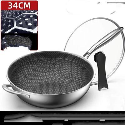 ZISIZ 34CM Wabenstruktur Antihaft-Wok aus Edelstahl