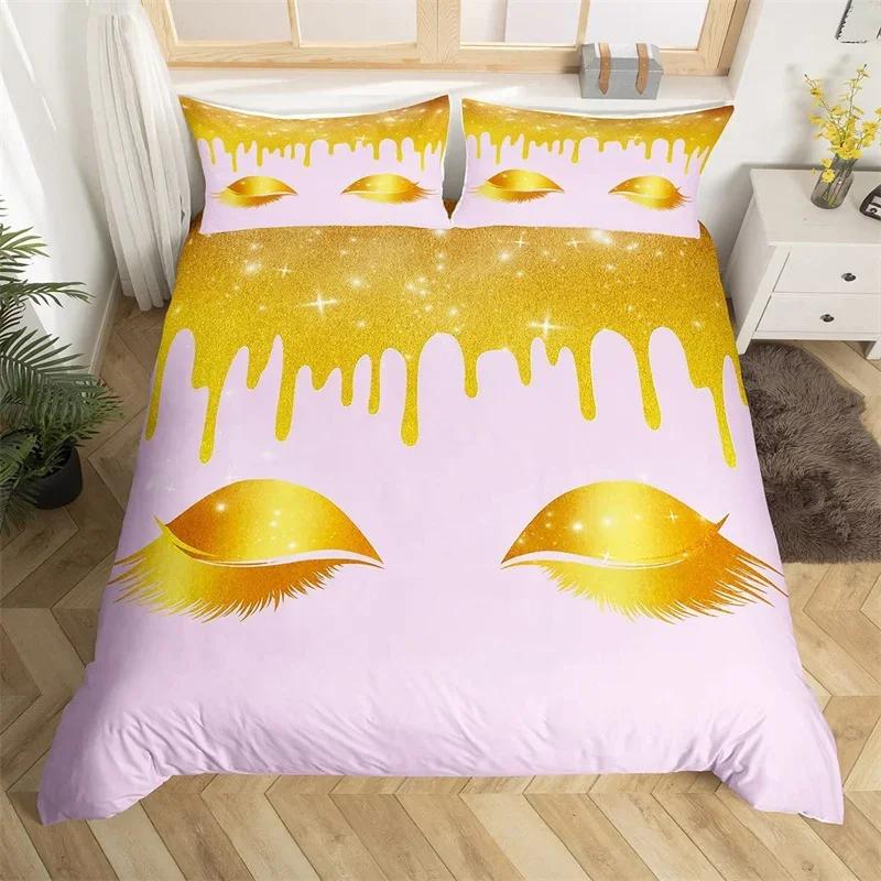 Eyelash Duvet Cover Set Eyes Pattern Design Comforter Cover Microfiber Girly Priness Style Glitter Twin King Queen Bedding Set