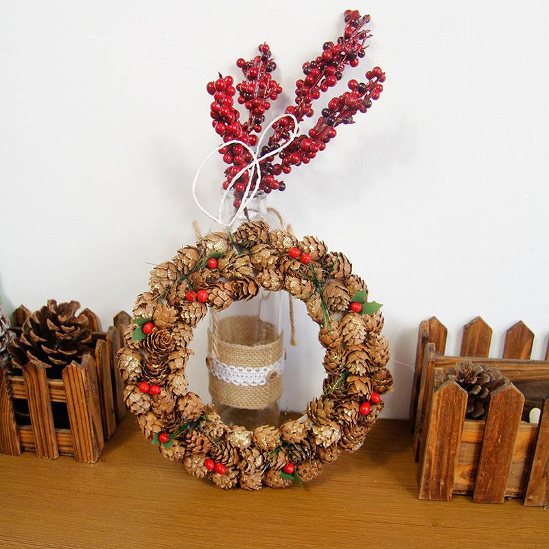 Christmas Ornaments Wreath Door Hanging Pine Cone Christmas Tree Decoration Rattan