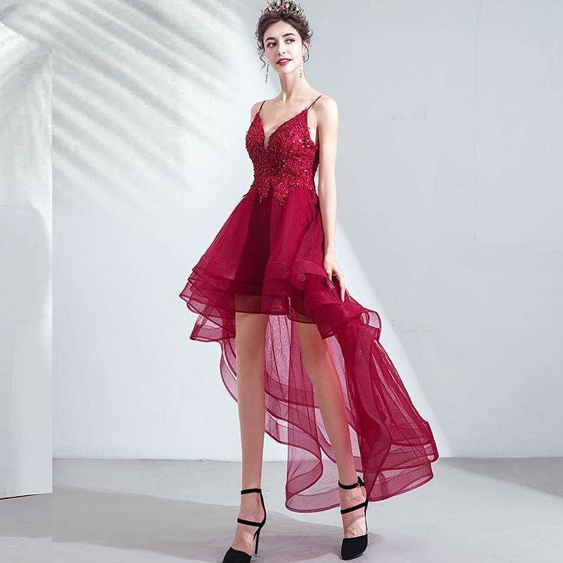 flowy dress short front long back fitted lace wedding dress Flowy Red Chiffon Long Open Back Front Split Prom  Dresses Fashion Dresses