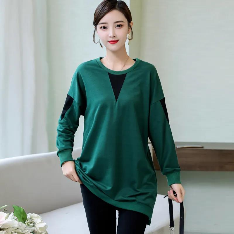 

Женская хлопковая футболка большого размера, свободные повседневные футболки с круглым вырезом, весна-осень, топы больших размеров, футболка, пуловер XXXXXXL зелёный