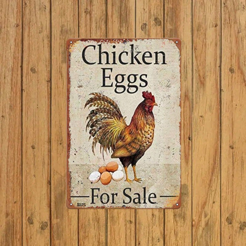 Rustic Farm Poultry Metal Plaque, Vintage "Chicken Eggs For Sale" Rooster Decor, Home Art Accent for Farmer & Country Fans