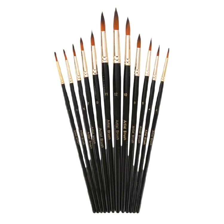 

12PCS Round/Flat Tip Art Brushes Nylon Bristles Paintbrush For Watercolor, Acrylic, Painting, Face and Body Art 1