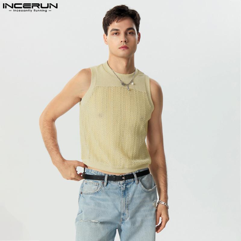 

INCERUN Летние мужские майки без рукавов в стиле пэчворк с ажурной сеткой M жёлтый