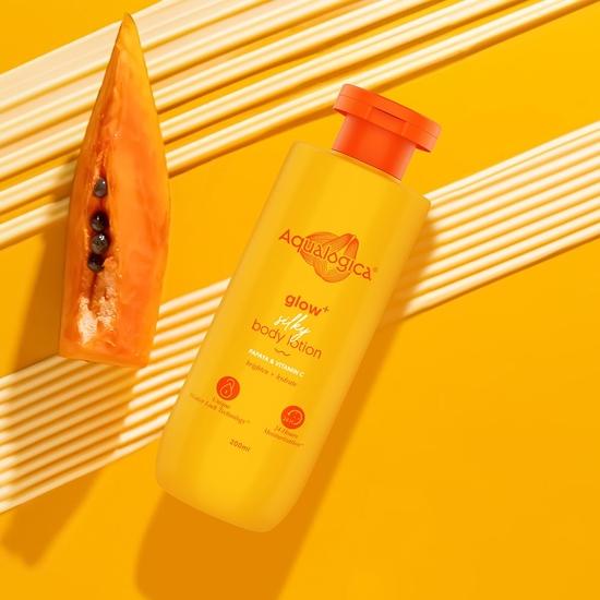 Aqualogica Glow+ Silky Body Lotion for 24-Hour Moisturization with Papaya & Vitamin C- 200 Ml | Hydrates & Nourishes | For Normal To Dry Skin