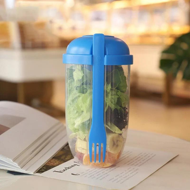 

Стакан для салата на завтрак с ложкой и крышкой, стакан Мейсона, стакан для йогурта, большая емкость, переносной стакан для воды, аксессуары для кухонных принадлежностей. синий