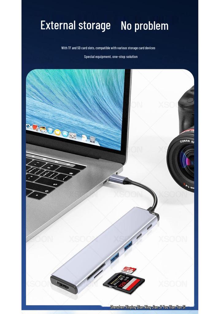 7-in-1 USB-C Docking Station: Includes HDMI, USB 3.0, PD Fast Charging, TF/SD Card Reader.