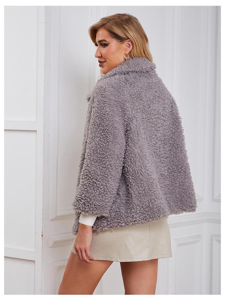 2023 Women's Faux Fur Short Coat with Zipper - European & American Style Lamb's Wool Fleece Jacket