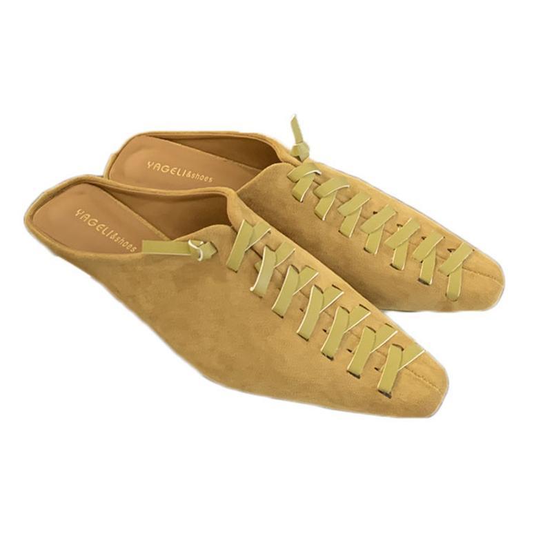 

Mules Women s Pumps Flat Long Nose Lace-up Decoration Sweat Feel Spring/Summer Sandals Sabot Slippers For Going Out Indoor Shoes Commuting