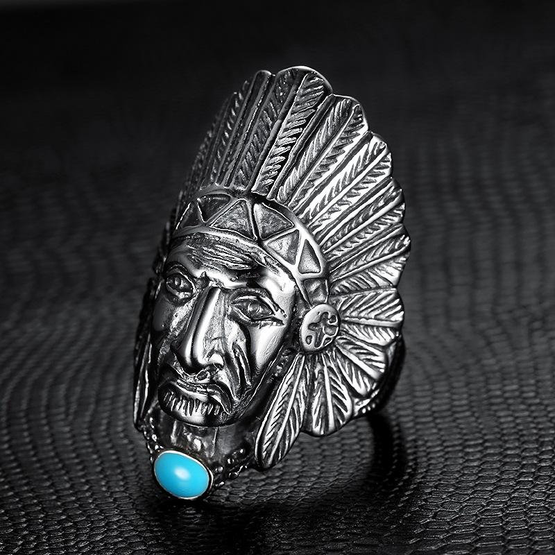 

Серебряное кольцо S925, памятное путешествие, персонализированная серия мотоциклов, перо индейского вождя, бирюзовое кольцо