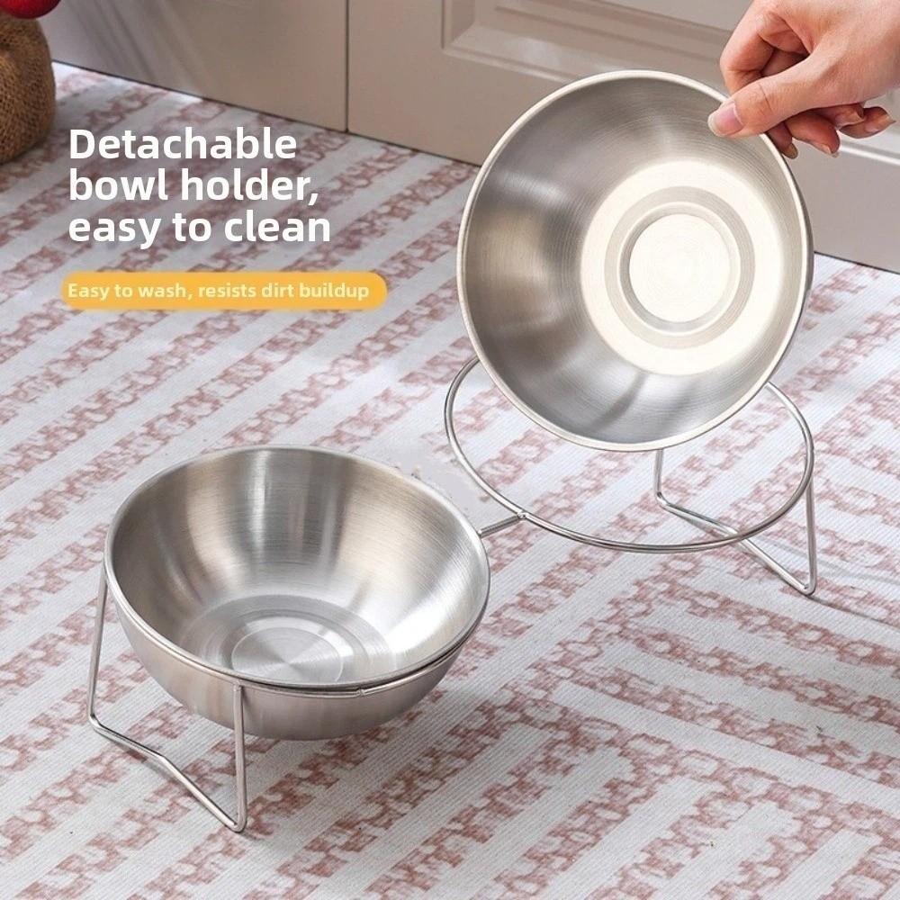 Large Capacity Stainless Steel Cat Bowl Anti-Tipping Double Water Bowls  for Kitten