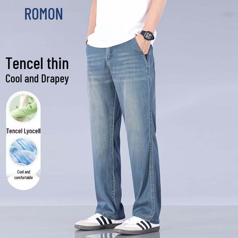 ROMON Men s Tencel Lyocell Loose Fit Summer Thin Jeans 32