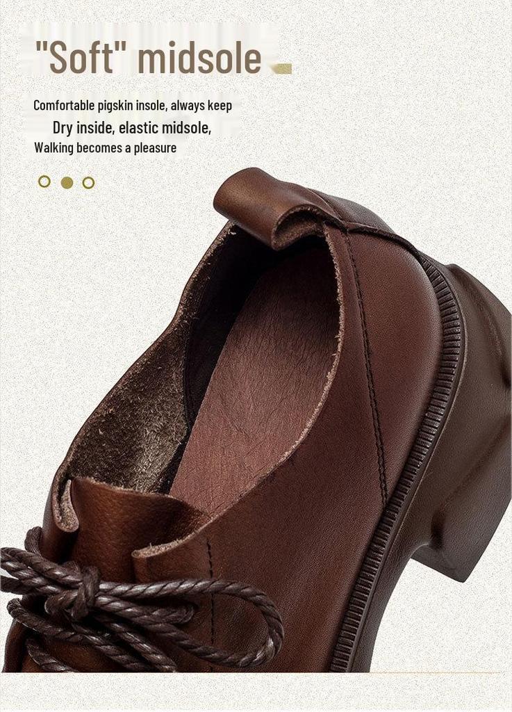 Shanghai Retro Platform Thick Sole Lace-Up Women's Loafers - Versatile, Fashionable, Height Increasing Cowhide Shoes