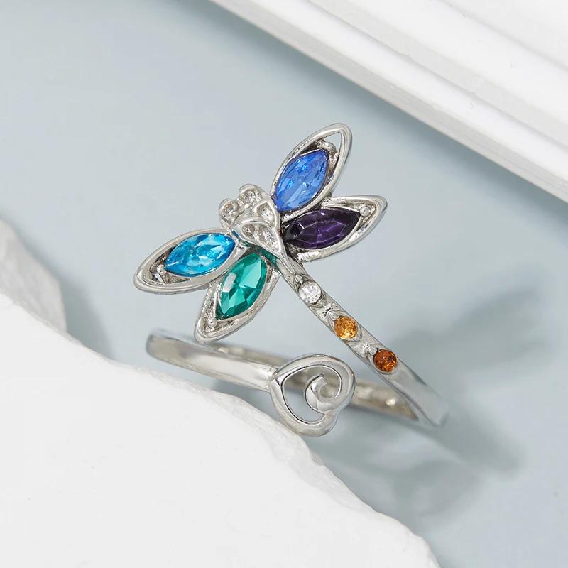 Vintage Trend Dragonfly Style Adjustable Open Ring, Women'S  Creative Holiday Party Accessories Gifts