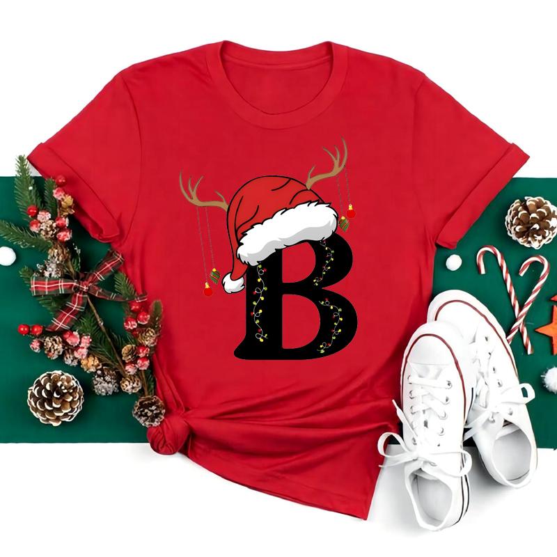 New 26 AZ Christmas Alphabet T Shirt Women Casual Fashion Tshirt Short Sleeve Christmas Party Aesthetics fashion Clothing