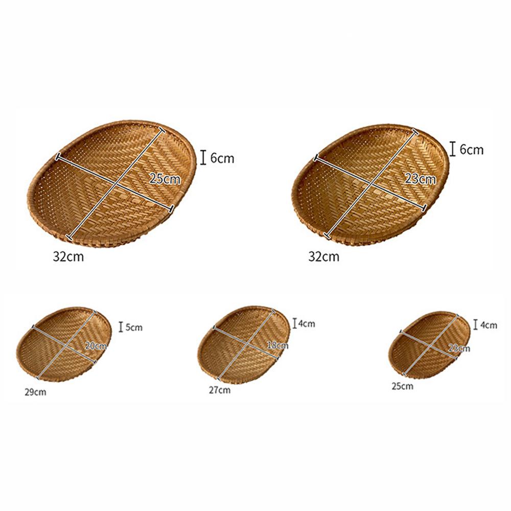 Smoked Oval Bamboo Woven Basket Kitchen Sieve for Fruit Vegetable Drying Storage Hotel-Style Weaving Dustpan Included