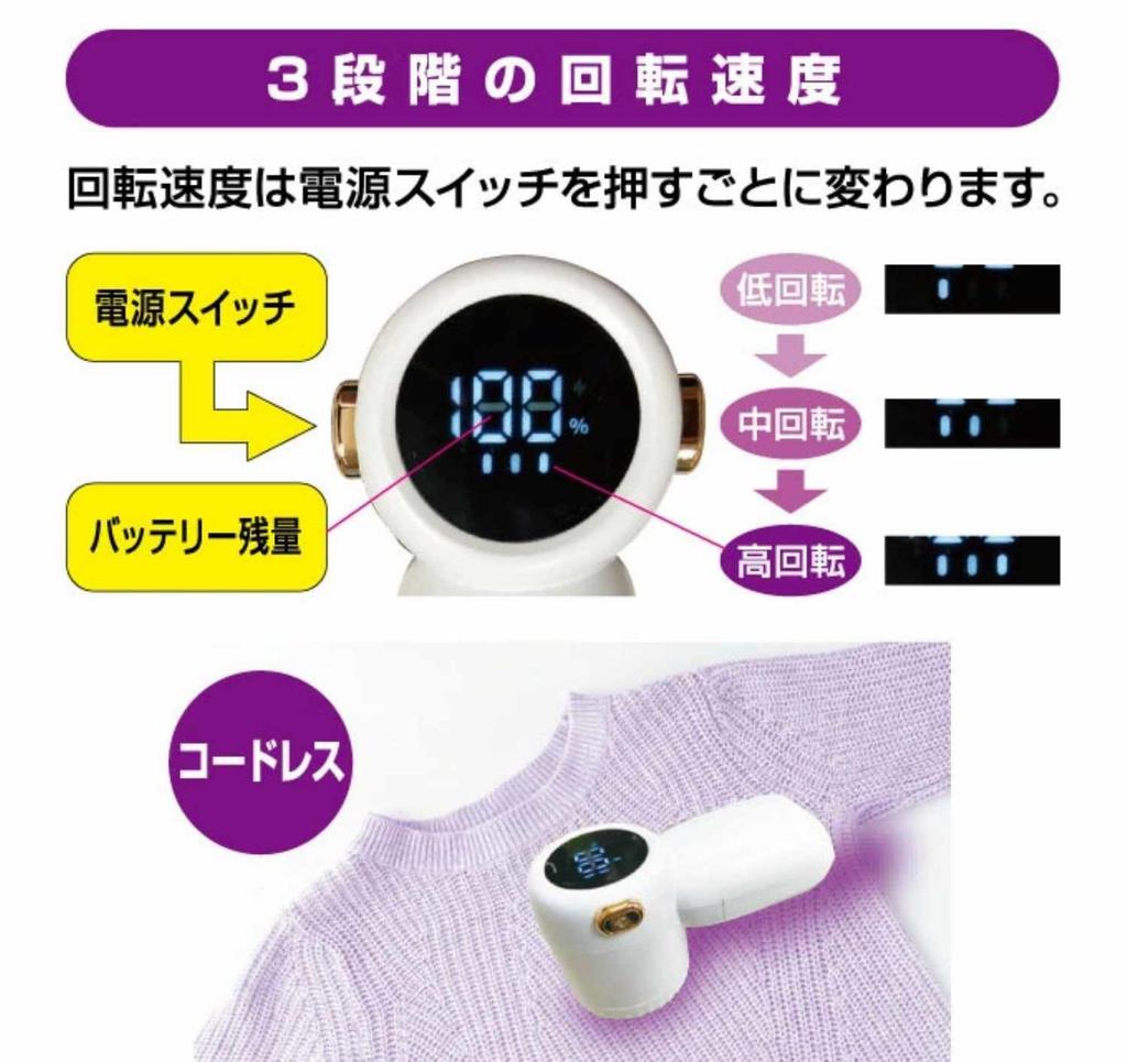 Fujisho Electric Lint Remover, Handy Cordless, USB Rechargeable, Battery Level Gauge, High Power, Lithium-ion, F21943