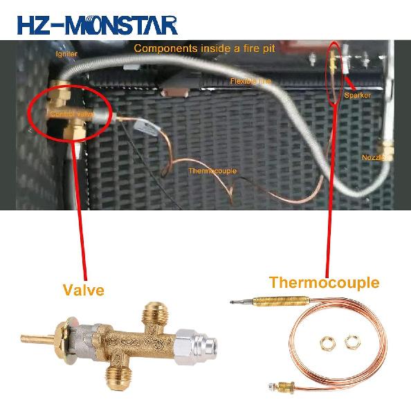 Low Pressure LPG Propane Gas Fireplace Fire Pit Flame Failure Safety Control Valve Kit with Igniter Assembly Fire Pit Igniter, Push Button Ignition