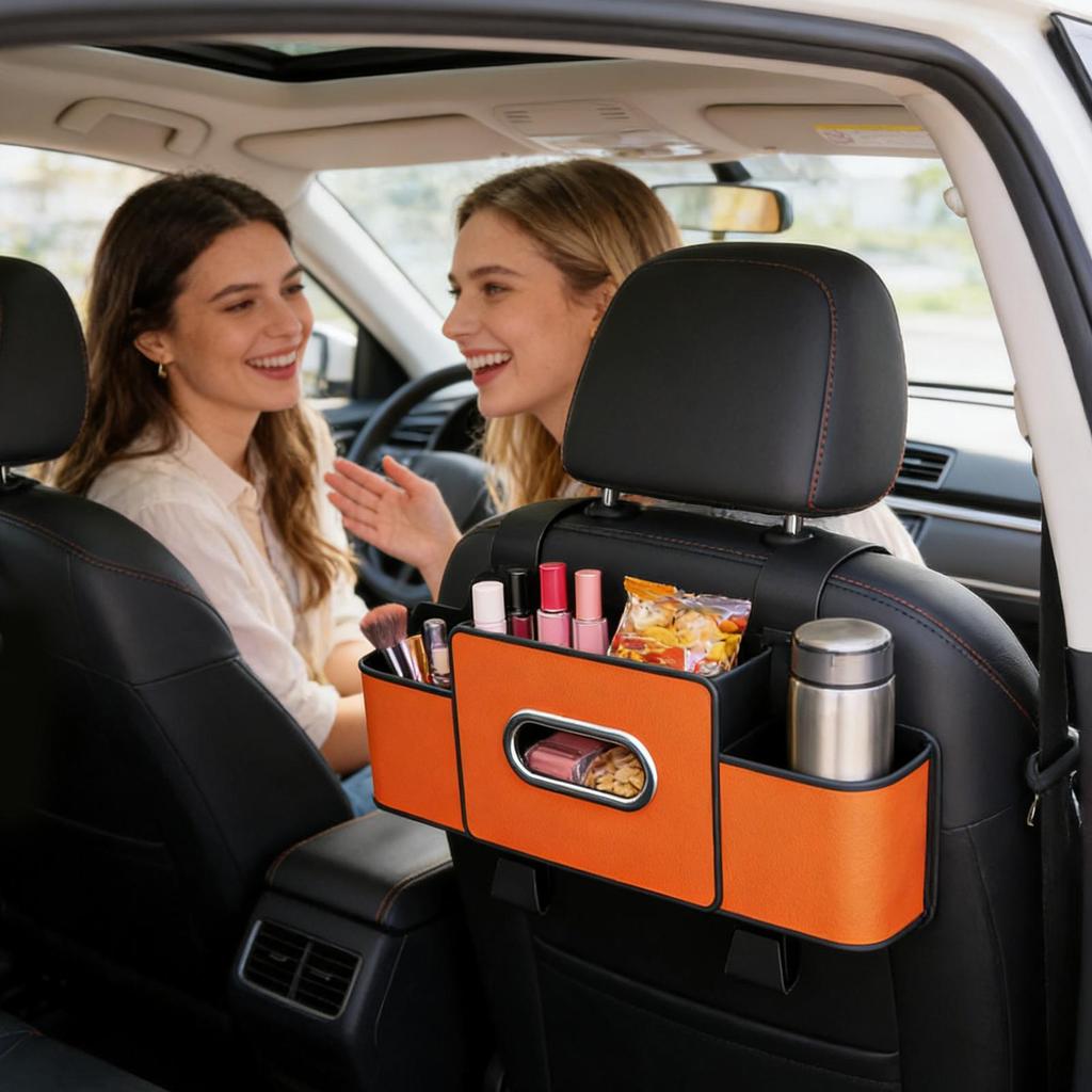 Car Seat Back Organizer Waterproof Leather Multi-Compartment Car Organizers And Storage Back Seat For Phone Snack Drink Handbag