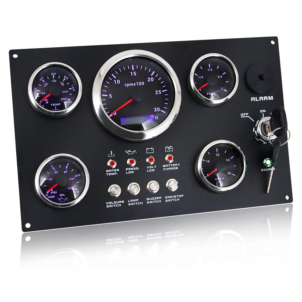 1x New 5 Gauge Set with Instrument Panel Tachometer 4000RPM For Marine Boat 12V