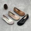 Retro ekte skinn kvinner myk såle flate sko Håndlagde uformelle grunne runde tå-slip-on loafers
