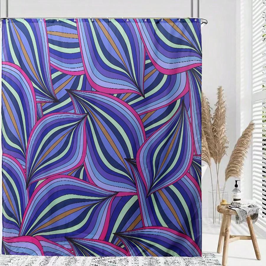 Psychedelic Leaf Shower Curtain: Embrace The Abstract Design, Soft Fabric, And Groovy Vibes For Your Trendy Bathroom W60H190(CM)-1 Pcs